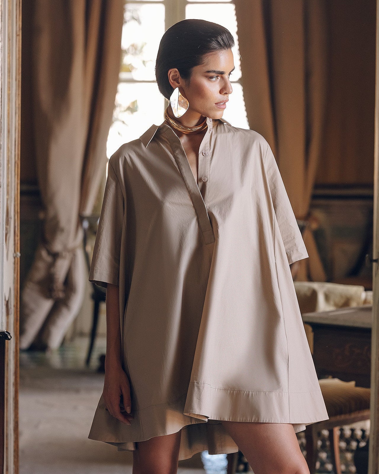 Robe Perle - Sable : Robe courte sable en popeline de coton craquante Mes Demoiselles - Image 4
