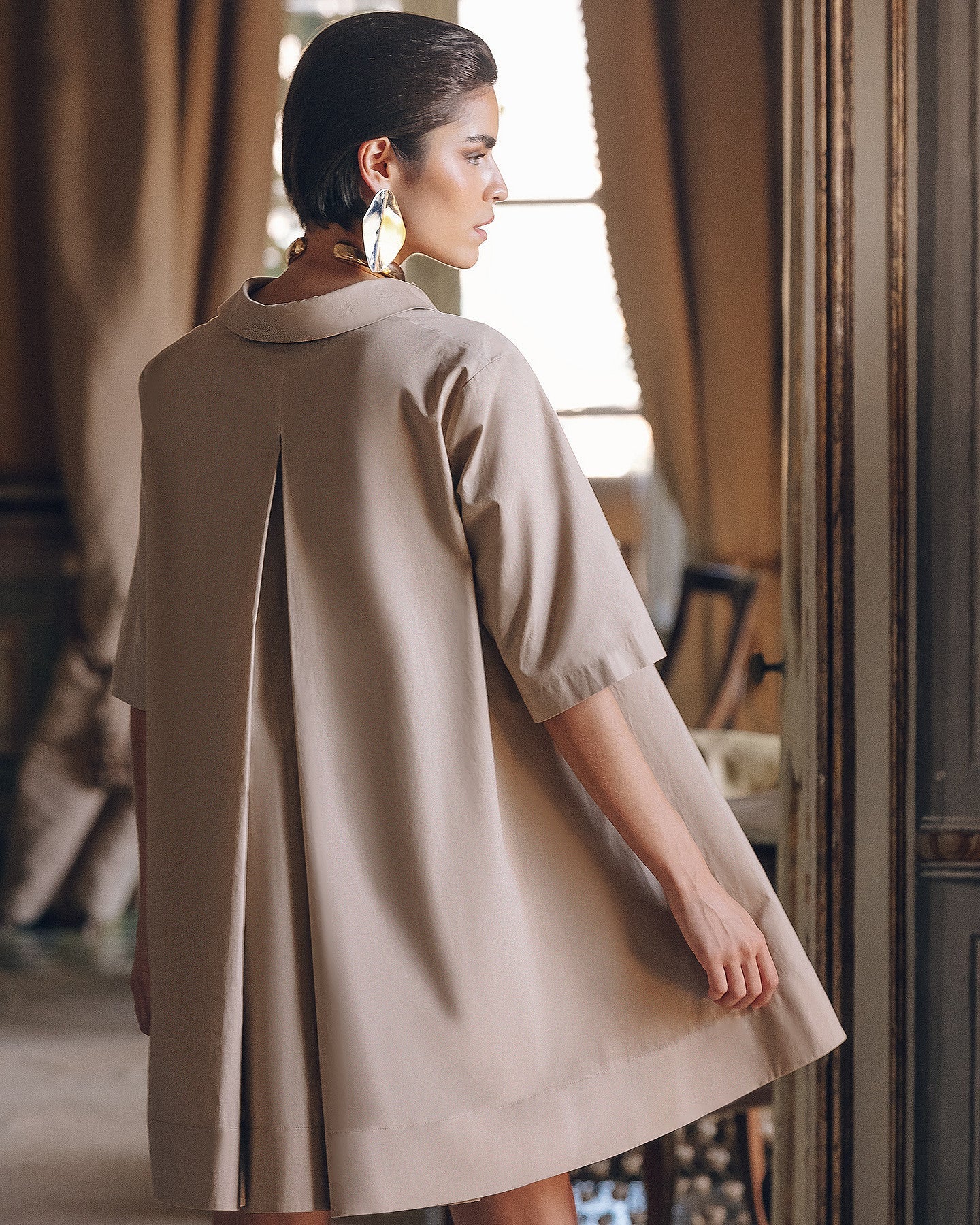 Robe Perle - Sable : Robe courte sable en popeline de coton craquante Mes Demoiselles