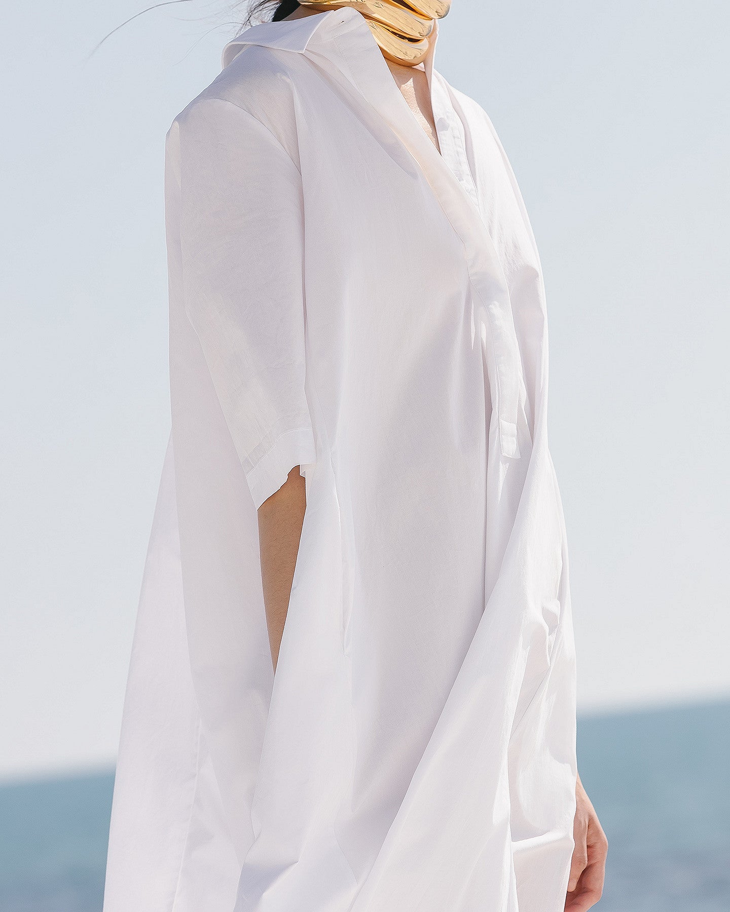 Longue robe en gabardine blanche de coton craquante - Robes Mes Demoiselles