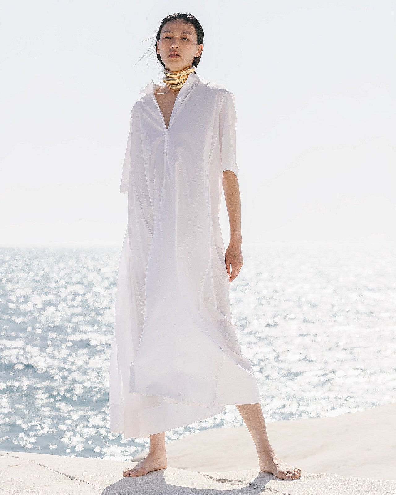 Robe Pierre De Soleil - Blanc : Longue robe en gabardine blanche de coton craquante Mes Demoiselles - Image 4