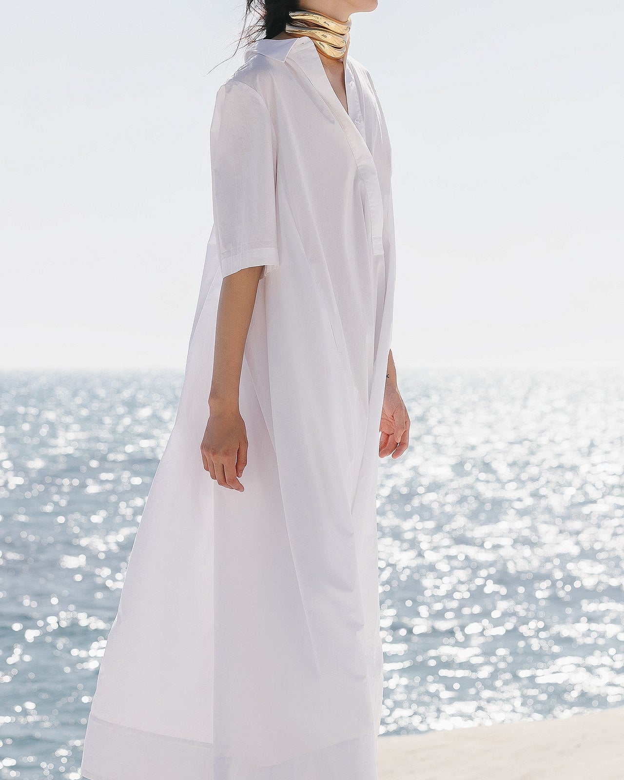 Robe Pierre De Soleil - Blanc : Longue robe en gabardine blanche de coton craquante Mes Demoiselles - Image 5