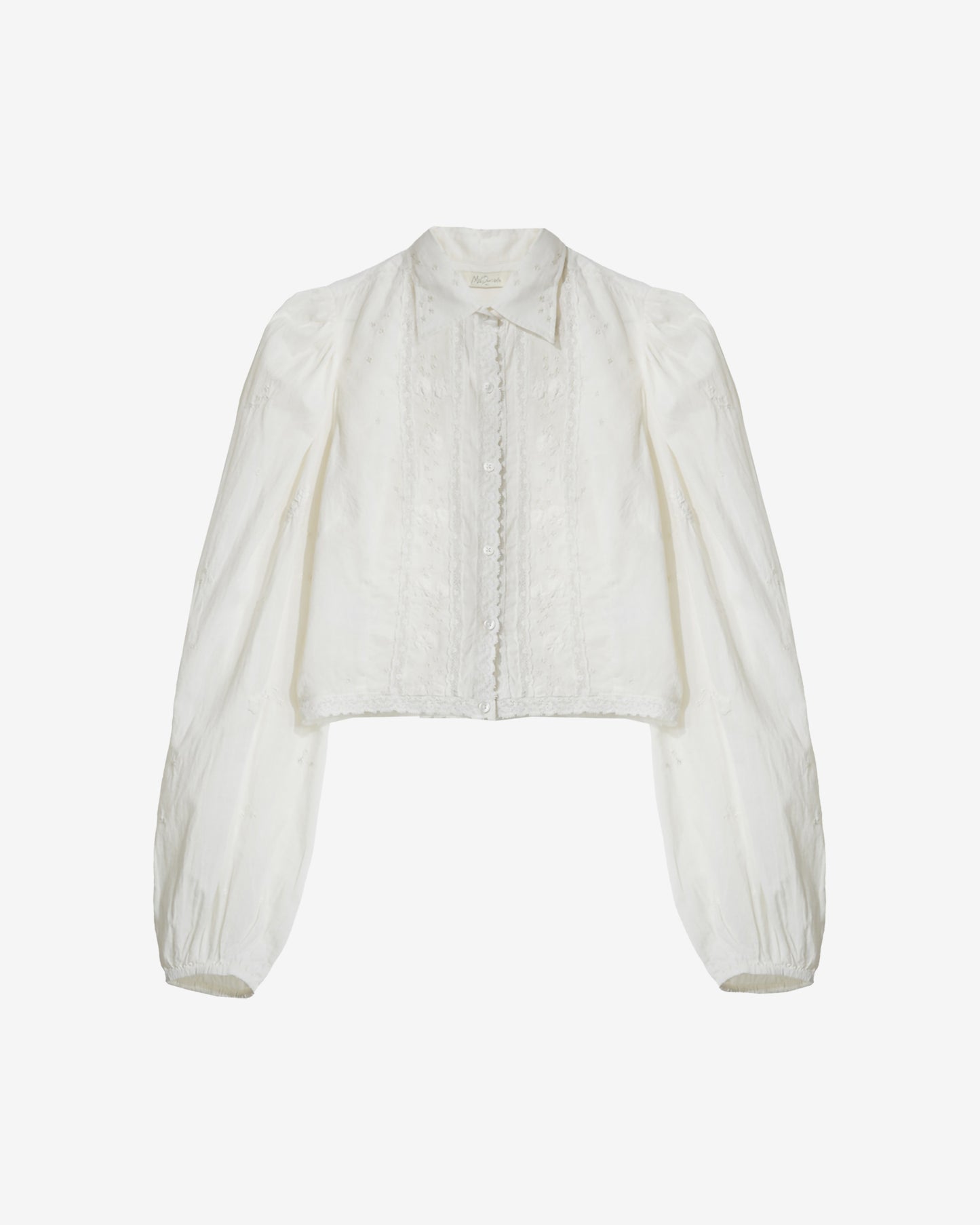 Chemise Sauge - Blanc : Chemise courte écru en coton brodé et dentelle Mes Demoiselles