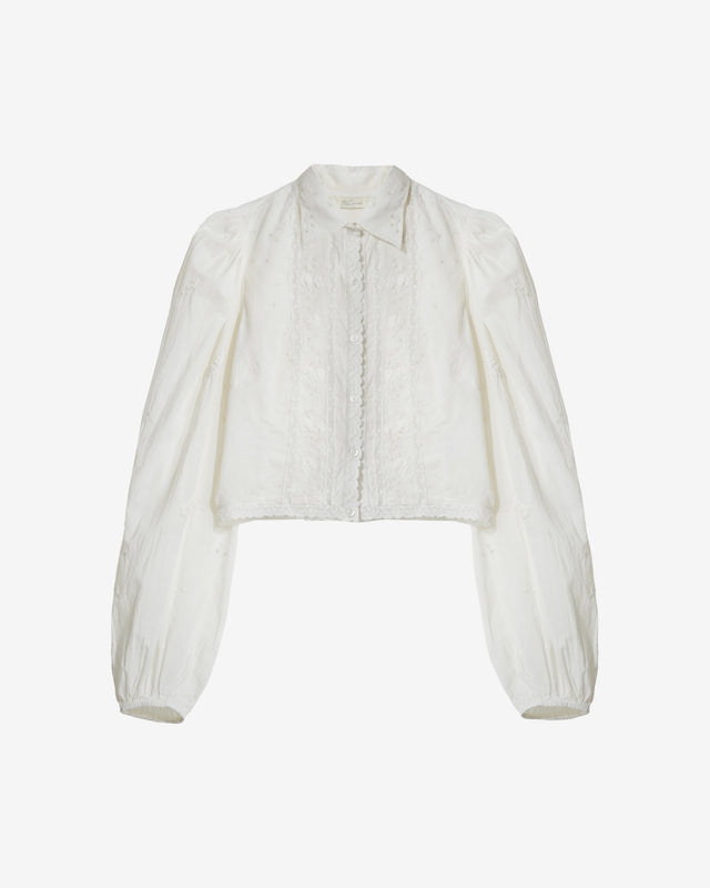 Chemise Sauge - Blanc : Chemise courte écru en coton brodé et dentelle Mes Demoiselles - Dernière image
