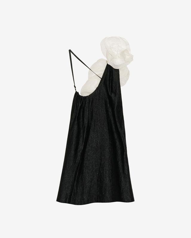 Robe Poesie - Noir : Robe courte de soirée noire et fleur blanche Mes Demoiselles - Dernière image