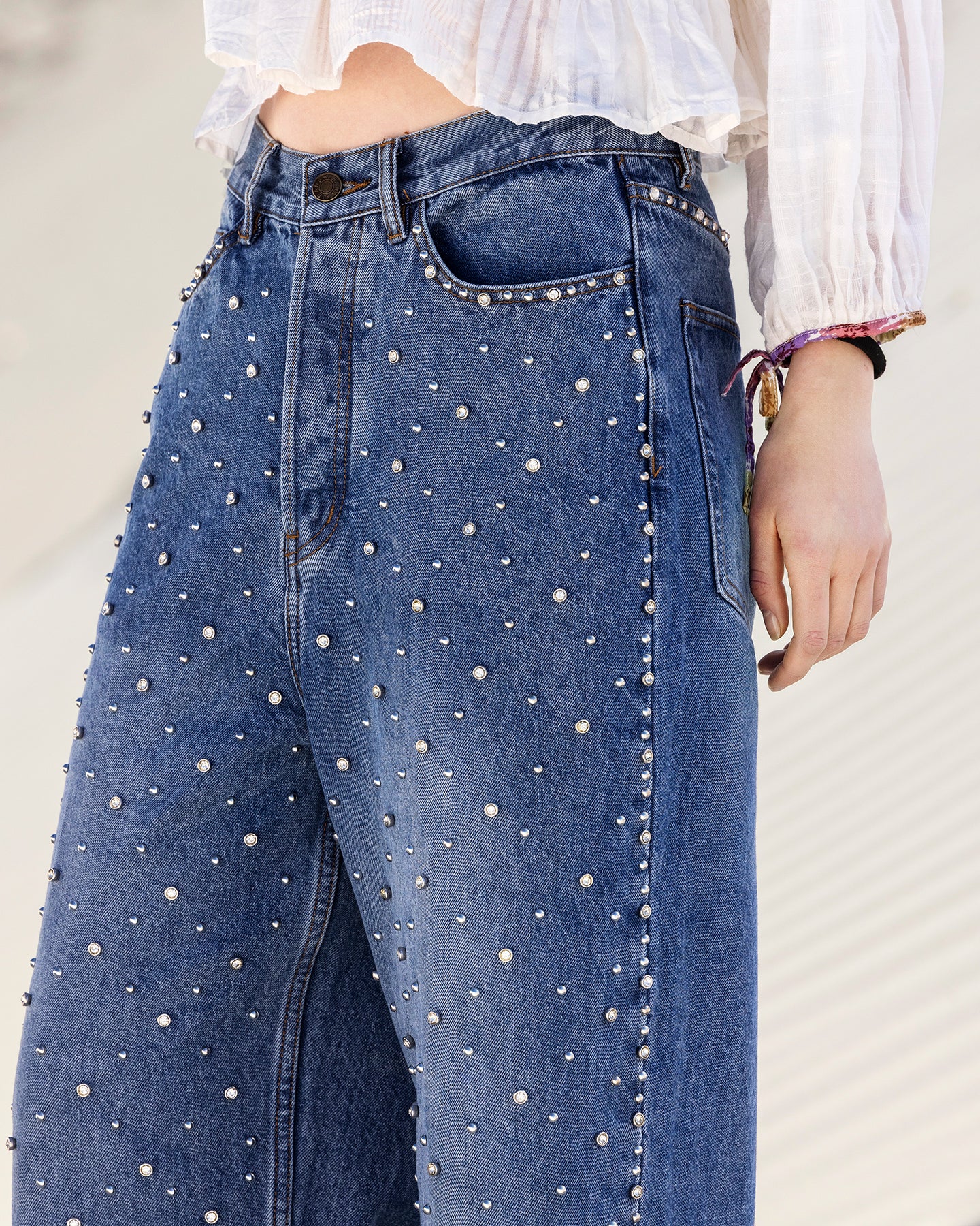 Jean oversize denim avec détails argentés - Pantalons & combinaisons Mes Demoiselles