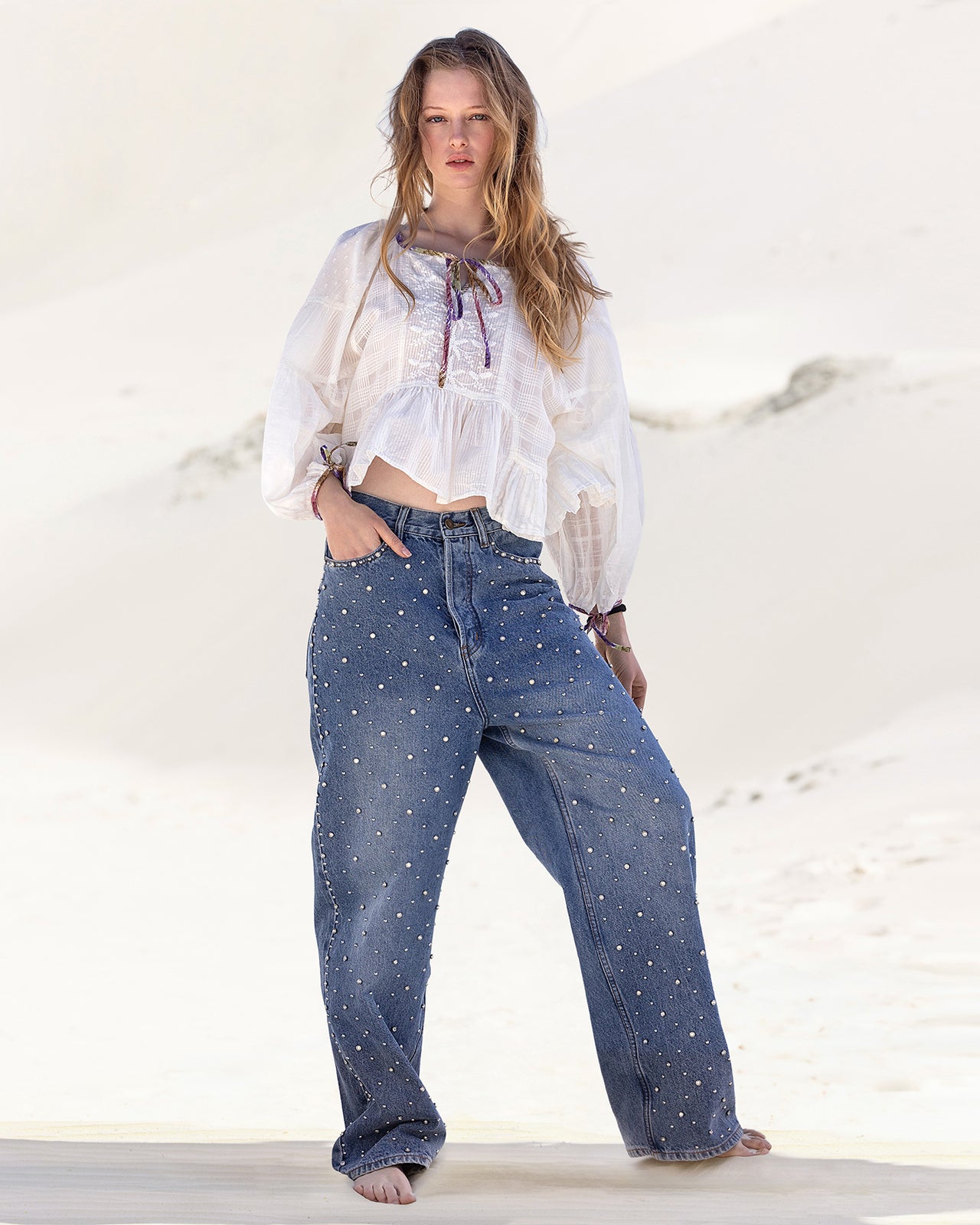 Jean oversize denim avec détails argentés - Pantalons & combinaisons Mes Demoiselles - Image 1
