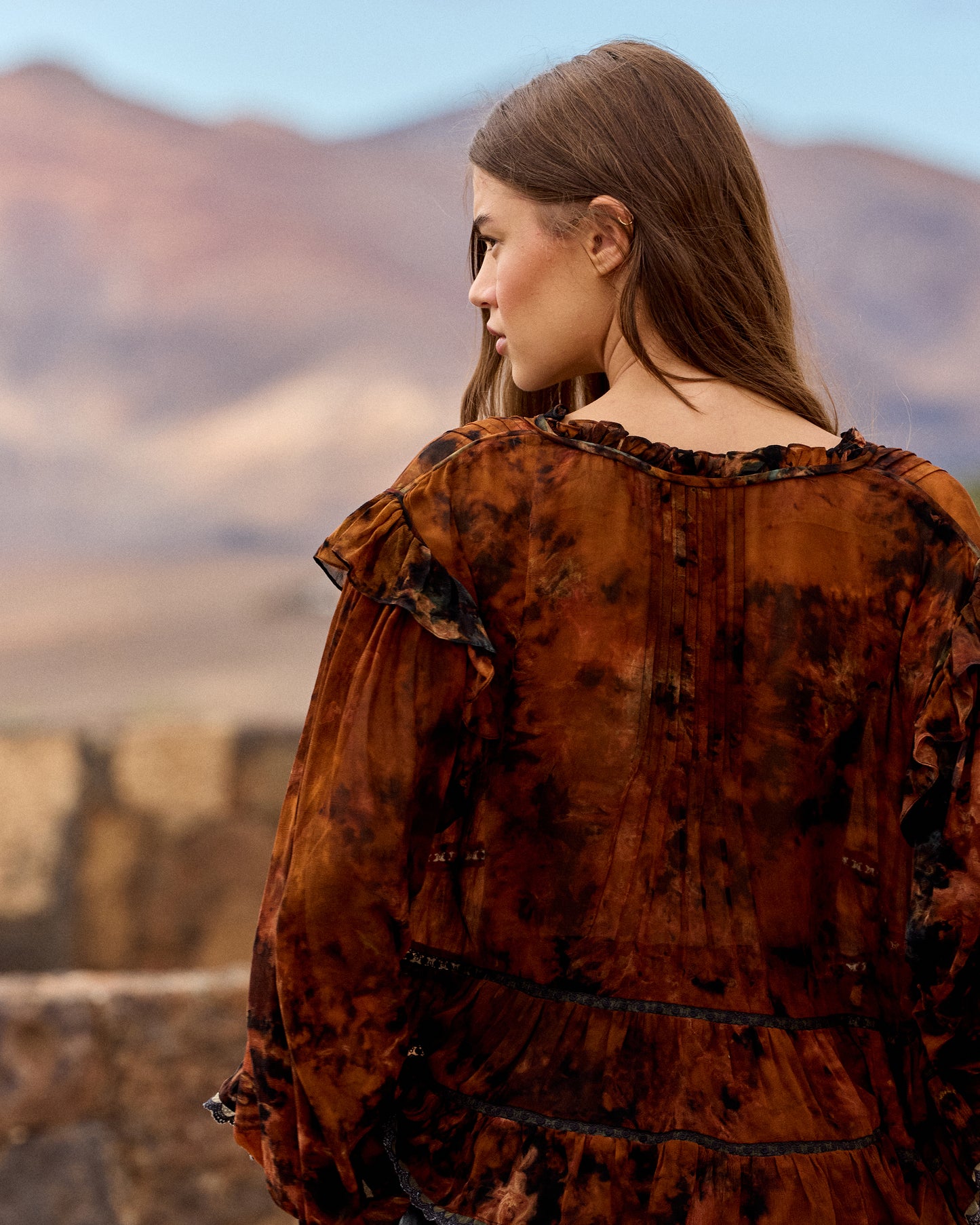 Blouse Llaollao - Marron : Blouse en viscose georgette tie & dye – Multicolore Mes Demoiselles