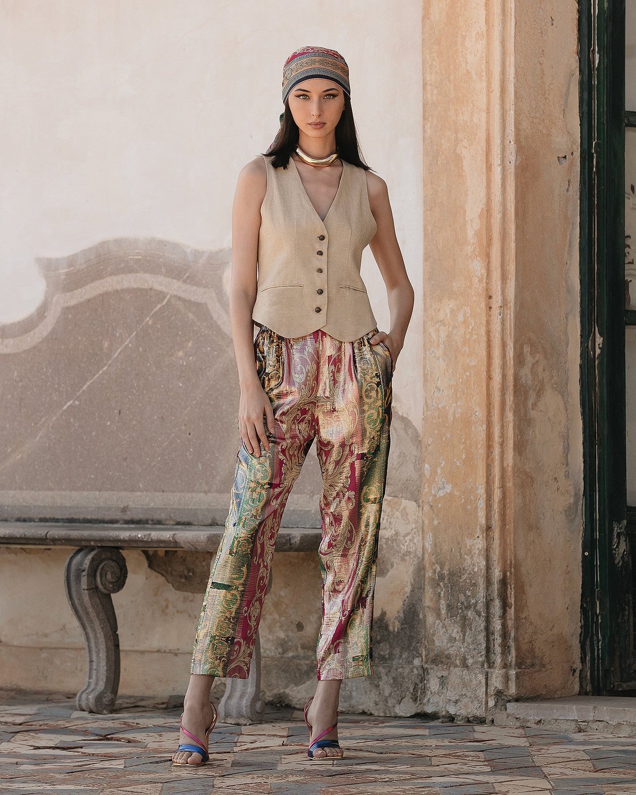 Gilet en lin tissé lurex doré - Manteaux & vestes Mes Demoiselles - Image 1